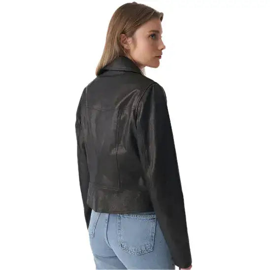 Women’s Natural Grain Black Biker Jacket-1