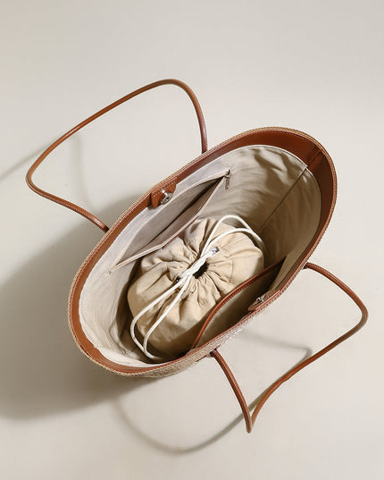 Natural Straw Woven Basket Tote Bag-2
