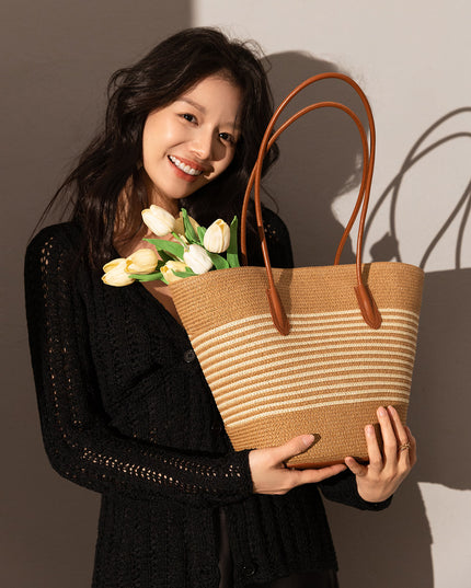 Natural Straw Woven Basket Tote Bag-4