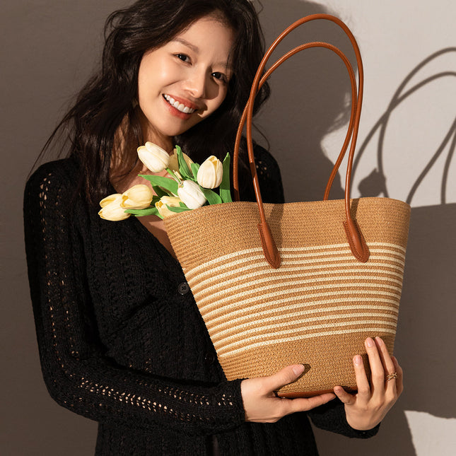 Natural Straw Woven Basket Tote Bag-4