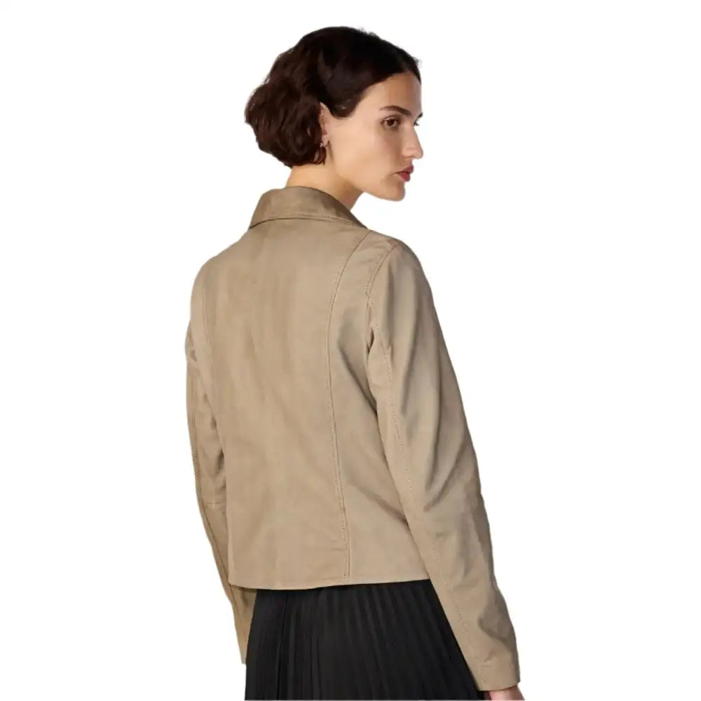 Women’s Tan Beige Suede Biker Jacket-1