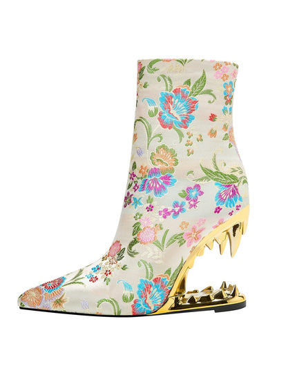 Paisley Encrusted Bite Heel Ankle Boots-4