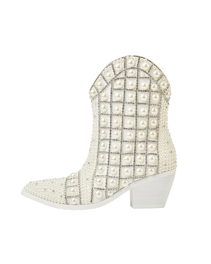 Pearl Embellished White Cowgirl Boots-4