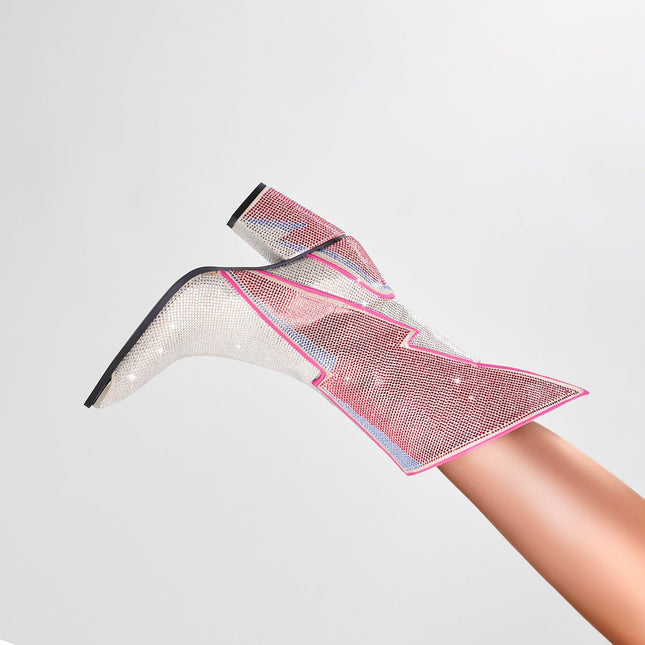 Pink Lightning Gem Embellished Ankle Boots-1