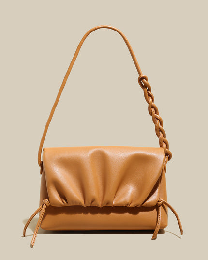 Pleated Semi-Braided Leather Shoulder Bag-0