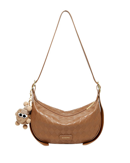 Pompom Charm Quilted Shoulder Bag-0