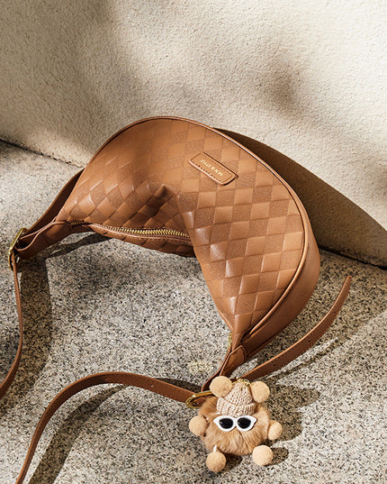 Pompom Charm Quilted Shoulder Bag-4
