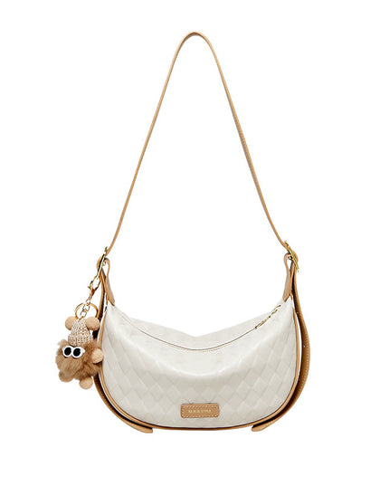 Pompom Charm Quilted Shoulder Bag-5