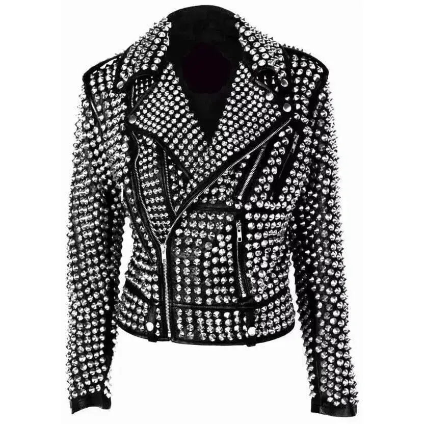 Women’s Gothic Punk Studded Leather Jacket-0