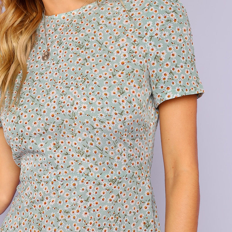 Multicolor Allover Floral Print Ruffle Hem Textured Dress Elegant Casual Fit and Flare Dresses Women A Line Summer Dress-2