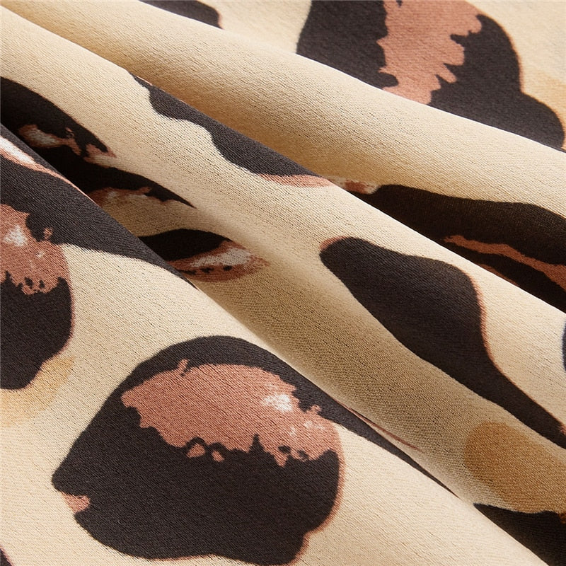 Multicolor Surplice Wrap Satin Leopard Deep V Neck  Half Sleeve Dress Elegant Women Autumn Modern Lady Dresses-3