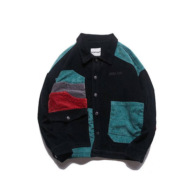 Men Corduroy Patchwork Men's Jacket Pockets High Street  Streetwear-6