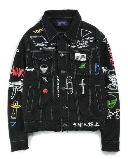 Hip Hop Fashion Printed Jeans Jacket Men  Autumn Winter Streetwear Denim Jackets Coats Cowboy Jacket Jaqueta masculina-6