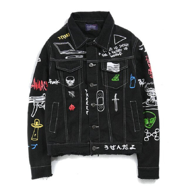 Hip Hop Fashion Printed Jeans Jacket Men  Autumn Winter Streetwear Denim Jackets Coats Cowboy Jacket Jaqueta masculina-6