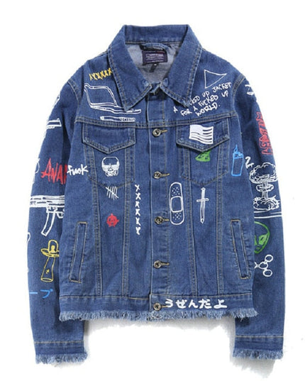 Hip Hop Fashion Printed Jeans Jacket Men  Autumn Winter Streetwear Denim Jackets Coats Cowboy Jacket Jaqueta masculina-5