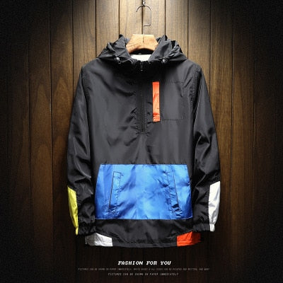 Spring Hip Hop Mens Hooded Windbreaker Jacket Patchwork Vintage Loose Track Hoodie Jacket Coats Streetwear Chaqueta hombre-8