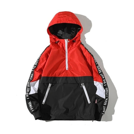 Spring Hip Hop Mens Hooded Windbreaker Jacket Patchwork Vintage Loose Track Hoodie Jacket Coats Streetwear Chaqueta hombre-0