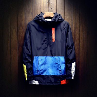 Spring Hip Hop Mens Hooded Windbreaker Jacket Patchwork Vintage Loose Track Hoodie Jacket Coats Streetwear Chaqueta hombre-7
