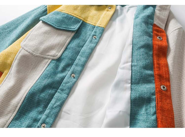Jacket Men Color Block Patchwork Baggy Coat Men Vintage Harajuku Fashion College Style Outwear Autumn Streetwear Couple-4