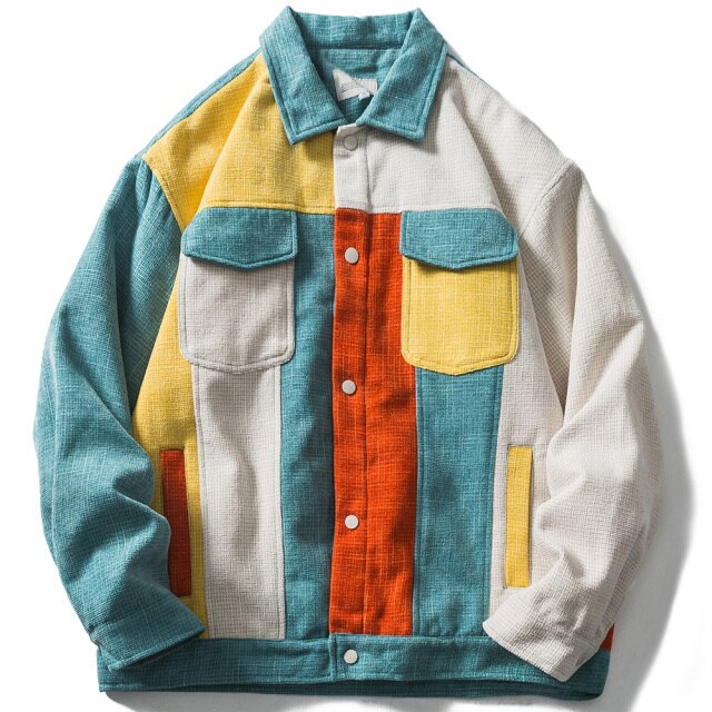 Jacket Men Color Block Patchwork Baggy Coat Men Vintage Harajuku Fashion College Style Outwear Autumn Streetwear Couple-0