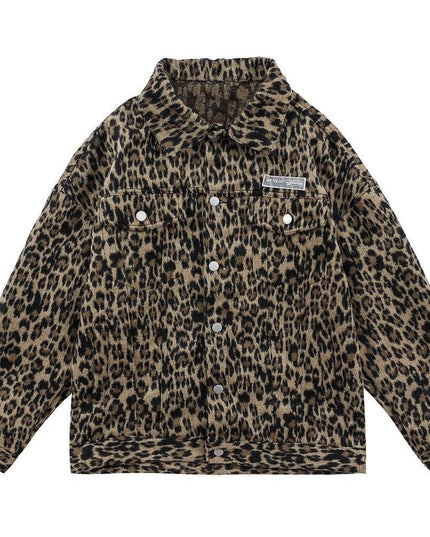Hip Hop Jacket Coat Men Furry Leopard Print Multi-Pocket Outwear Loose Retro Rock Hipster High Street Jacket Streetwear-0