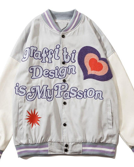 Furry Heart Patch Letter Embroidery Baseball Jacket Couple Varsity Jackets Coats Autumn Fashion Harajuku Streetwear Men-0