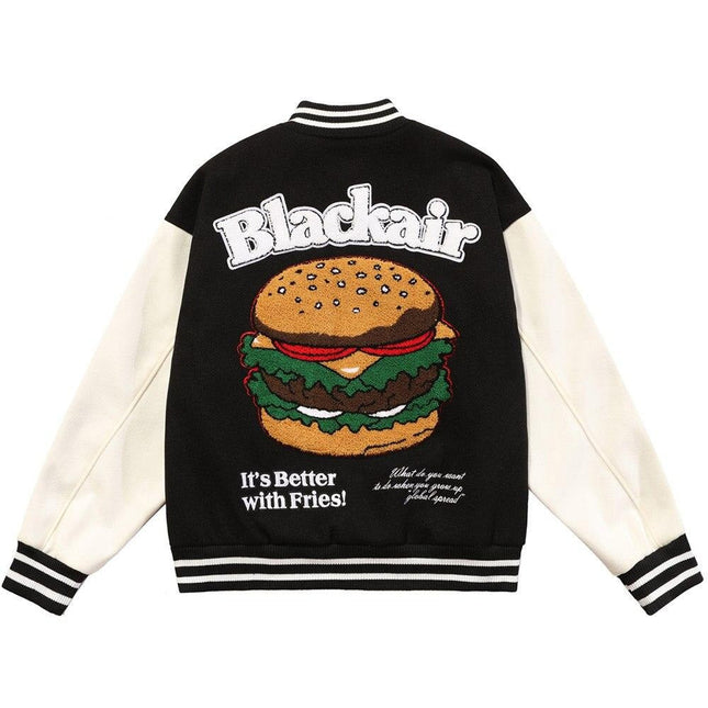 Men Hamburger Patch Letter Embroidery Bomber Jacket Autumn Loose Harajuku Hip Hop Fashion Baseball Coats Couple Outwear-0