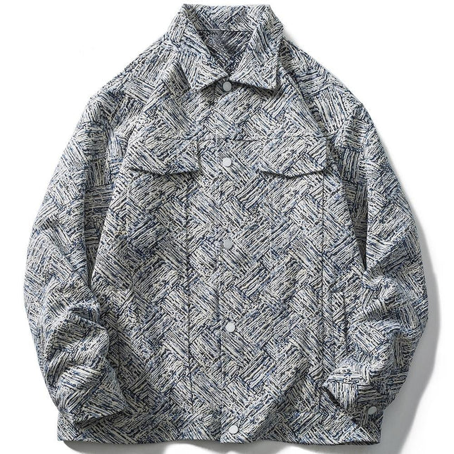 Jacket Men Harajuku Pattern Letter Patch Turn-down Collar Jackets Coat Baggy Japanese Fashion All-match Outwear Autumn-0