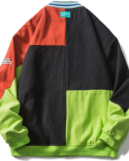 Jacket Men Hit Color Patchwork Zipper Jackets Coats Autumn Casual Oversized Outwear Harajuku Hip Hop Hipster Streetwear-1