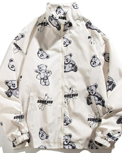 Track Jacket Men Bear Letter Print Zipper Windbreaker Coat Autumn Casual Baggy Fashion Hip Hop Jacket Couple Streetwear-2