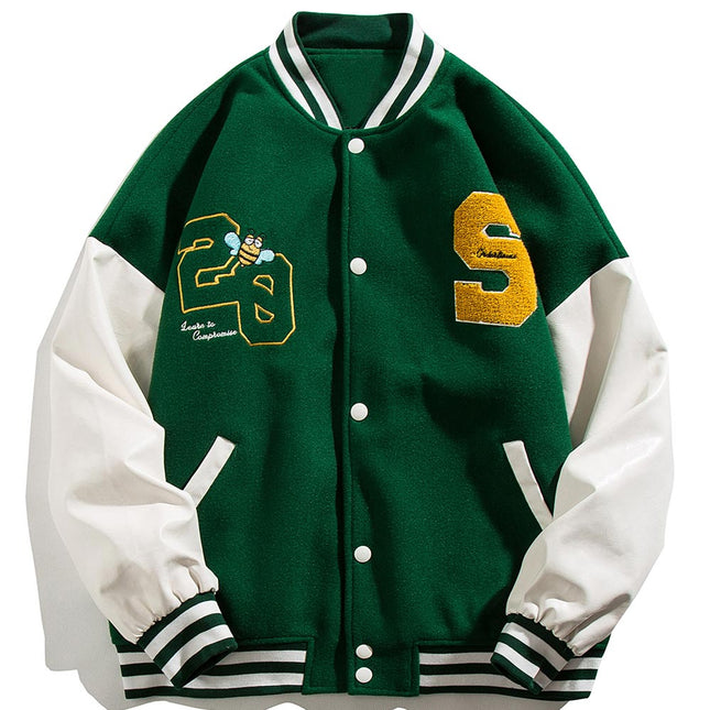 Patchwork Color Animal Letter Embroidery Baseball Jacket Men Bomber Coat Autumn Vintage High Street Harajuku Streetwear-2