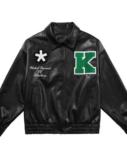 Jacket Men Letter Embroidery Patch Leather Coats Autumn Retro Baggy Punk Fashion Cool Jackets Outwear Couple Streetwear-2