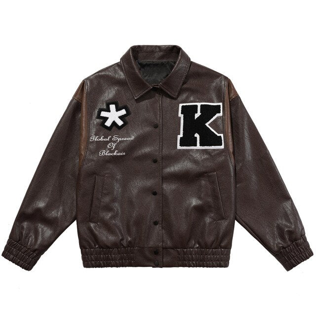 Jacket Men Letter Embroidery Patch Leather Coats Autumn Retro Baggy Punk Fashion Cool Jackets Outwear Couple Streetwear-3