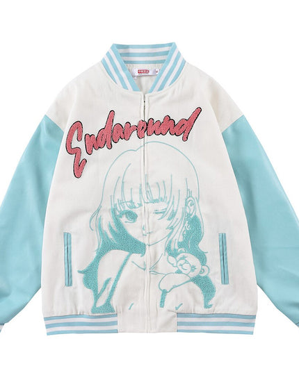 Jacket Men Furry Cartoon Comics Girl Letter Outwear Oversized College Style Hipster Coats All-match Streetwear-2