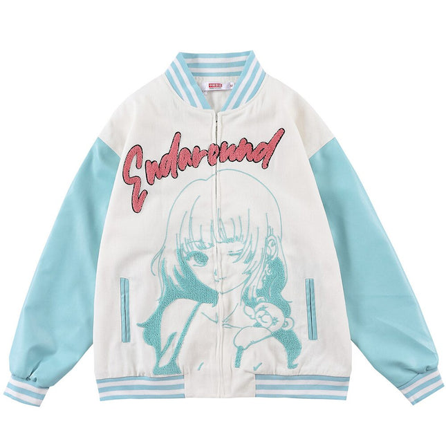 Jacket Men Furry Cartoon Comics Girl Letter Outwear Oversized College Style Hipster Coats All-match Streetwear-2