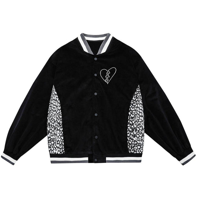 Jacket Men Leopard Patchwork Letter Embroidery Baseball Coat Japanese Hipster Retro Hip Hop Advanced Fashion Streetwear-0