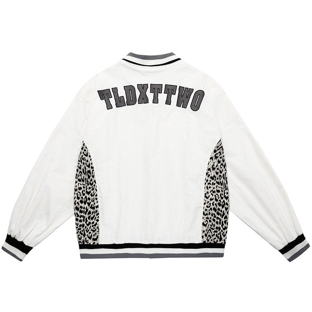 Jacket Men Leopard Patchwork Letter Embroidery Baseball Coat Japanese Hipster Retro Hip Hop Advanced Fashion Streetwear-3