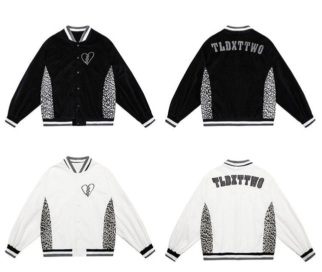 Jacket Men Leopard Patchwork Letter Embroidery Baseball Coat Japanese Hipster Retro Hip Hop Advanced Fashion Streetwear-4