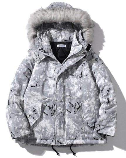 Parka Jacket Men Letter Tie Dye Print Zipper Sleeve Hooded Jackets Coat Winter Harajuku Hip Hop Warm Padded Outwear Men-1