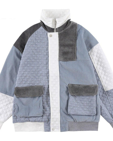 Jacket Men Hit Color Block Patchwork Standing Collar Coats Youthful Vitality All-match College Style Outwear Streetwear-0
