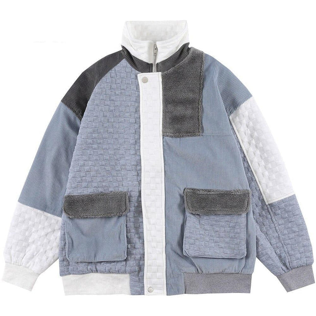 Jacket Men Hit Color Block Patchwork Standing Collar Coats Youthful Vitality All-match College Style Outwear Streetwear-0