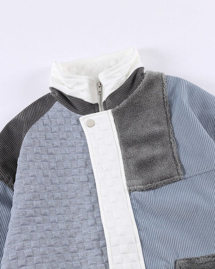 Jacket Men Hit Color Block Patchwork Standing Collar Coats Youthful Vitality All-match College Style Outwear Streetwear-3
