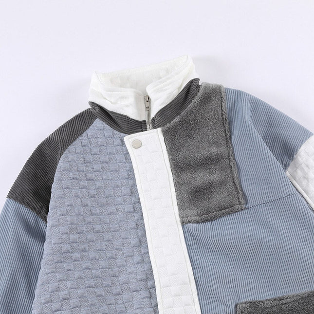 Jacket Men Hit Color Block Patchwork Standing Collar Coats Youthful Vitality All-match College Style Outwear Streetwear-3