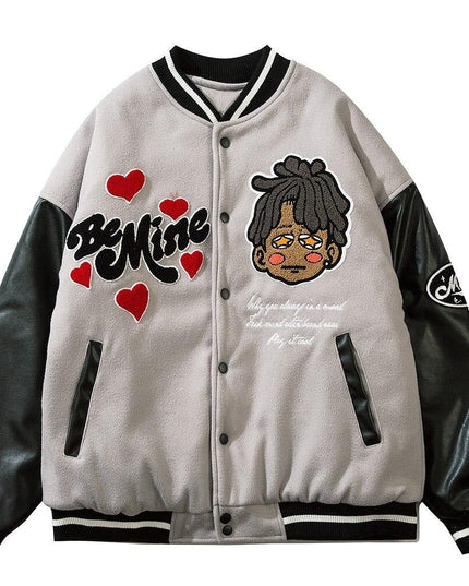 Jacket Men Furry Letter Star Leather Oversized Bomber Coats Couple All-match College Style High Street Baseball Outwear-0