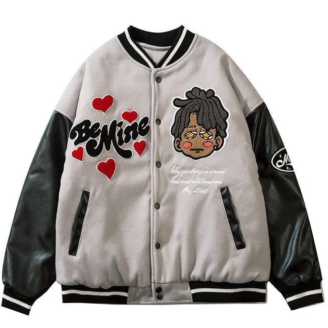 Jacket Men Furry Letter Star Leather Oversized Bomber Coats Couple All-match College Style High Street Baseball Outwear-0