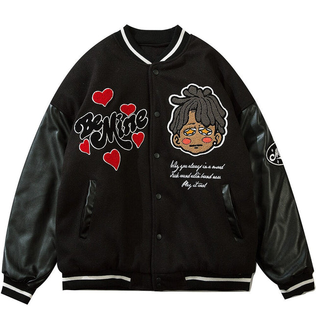 Jacket Men Furry Letter Star Leather Oversized Bomber Coats Couple All-match College Style High Street Baseball Outwear-2