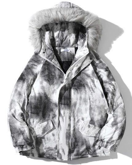 Parkas Winter Jacket Men Distressed Tie Dye Inkjet Printed Padded Coats Jackets Casual Warm Harajuku Fashion Streetwear-0