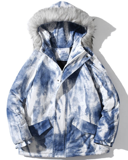 Parkas Winter Jacket Men Distressed Tie Dye Inkjet Printed Padded Coats Jackets Casual Warm Harajuku Fashion Streetwear-2
