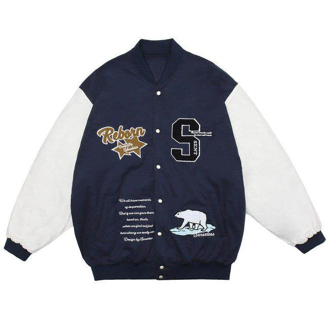 Winter Jacket Men Letter Animal Patch Embroidery Patchwork Thicken Coats Couple Baggy High Street College Style Outwear-0