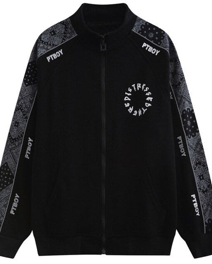 Zipper Jacket Men Retro Patchwork Letter Print Track Jackets Coat Autumn Pocket High Street All-match Streetwear Couple-3